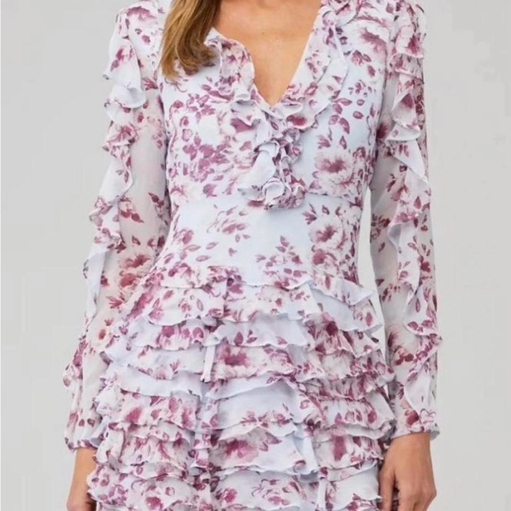 Astr Floral Ruffle Mini Dress - Pink and White